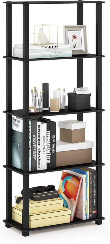 Furinno Turn-N-Tube 5-Tier Multipurpose Shelf / Display Rack / Storage Shelf / Bookshelf, Square Tubes, Americano/Black - LeafyLoom