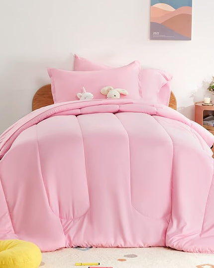 SLEEP ZONE Kids Bedding Comforter Set Full/Queen Size - Super Cute & Soft Kids Bedding 7 Pieces Set with Comforter, Sheet, Pillowcase & Sham (Ballet Pink Color) - LeafyLoom