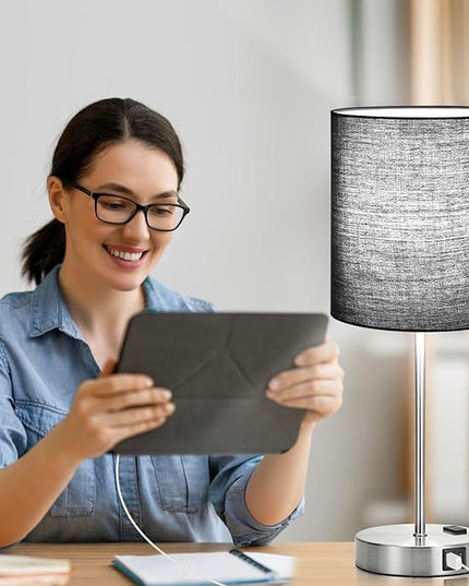 Lynnoland 𝟮𝟬𝟮𝟯 𝗡𝗘𝗪 Set of 2 Touch Control Table Lamps with 2 USB & AC Outlet, 3-Way Dimmable Bedside Nightstand Lamps for Bedroom Living Room Nursery, 800 Lumens 5000K Daylight Bulbs Included - LeafyLoom