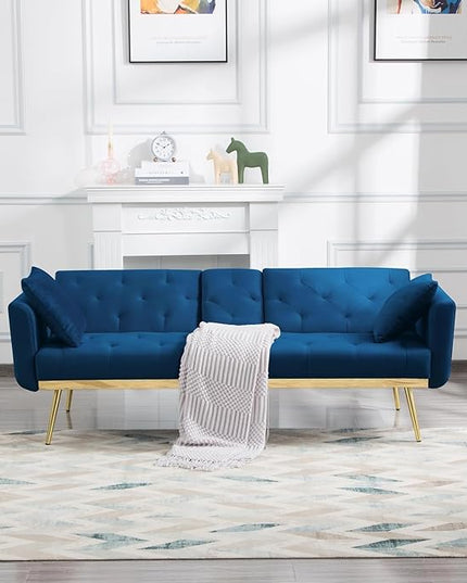 72.4" Mid-Century Modern Tufted Loveseat Sofa Living Room Furniture Sets with Cup Holder/2 Pillows/Adjusting Backrest Small Comfy Couch for Bedroom Apartment,Home Office,Navy Blue Sofá - LeafyLoom