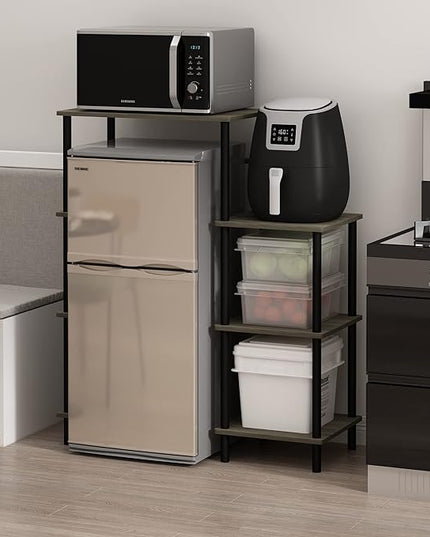 Furinno Turn-N-Tube Toolless Kitchen Storage Shelf Tall, French Oak Grey/Black, Fridge Space - LeafyLoom