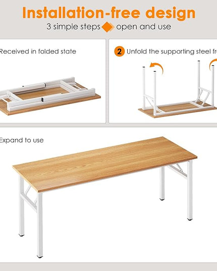 Need Computer Desk Office Desk 62 inches Folding Table with BIFMA Certification Conference Table Workstation,Teak White - LeafyLoom