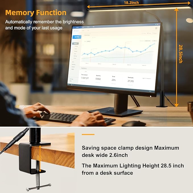 LED Desk Lamp Eye-Caring Architect Task Lamp, 18W LED 3 Modes 6 Brightness, Modern Desk Light for Home Office/Workbench/Monitor, Remote Control and Touch (Black) - LeafyLoom