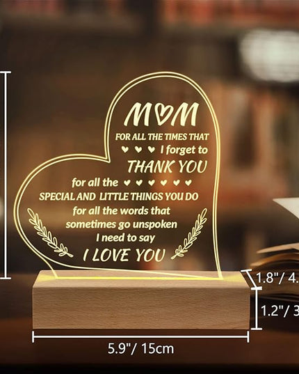 Gifts for Mom from Daughter Son - Unique Engraved Wooden Base Lamp Presents, to My Mom Gifts, Mom Birthday Gifts - LeafyLoom