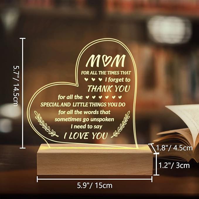 Gifts for Mom from Daughter Son - Unique Engraved Wooden Base Lamp Presents, to My Mom Gifts, Mom Birthday Gifts - LeafyLoom