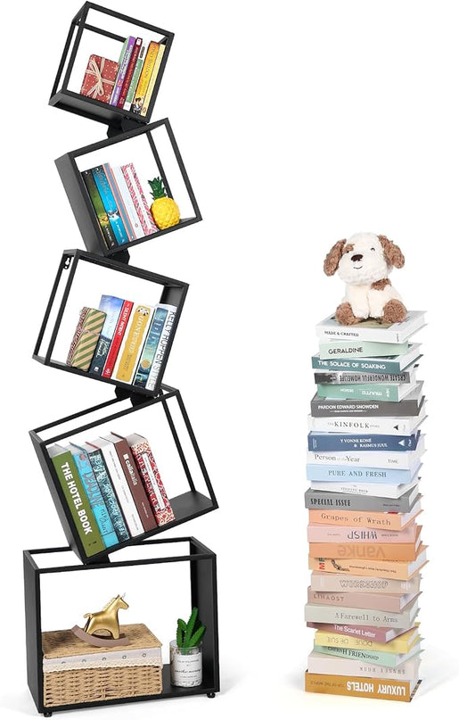 Bookshelf 2024 NEW, 5-Tier Bookshelves, 67" Tall Black Bookshelf, Book Shelf, Bookcase, Modern Bookshelf, Storage Shelf for CDs/Books/Collections, Display Shelf for Livingroom, Bedroom, Office - LeafyLoom