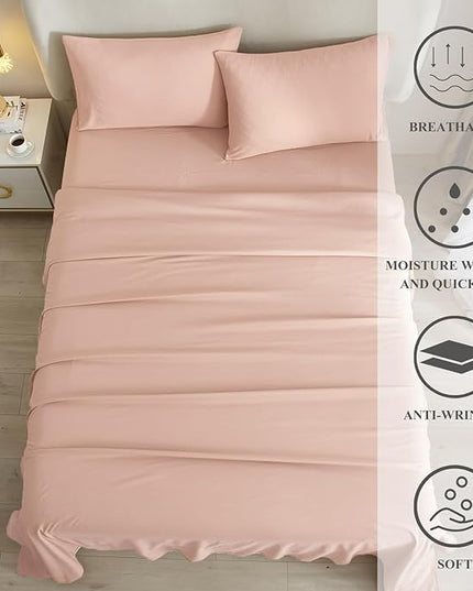 HighBuy Blush Pink Full Size Sheet Set Extra Soft Deep Pocket Sheets Set,4 Piece Bed Sheets Set Fit 16 Mattress,Wrinkle,Fade,Stain Resistant Cooling Bed Sheets,Fitted Sheets,Pillowcases Set - LeafyLoom