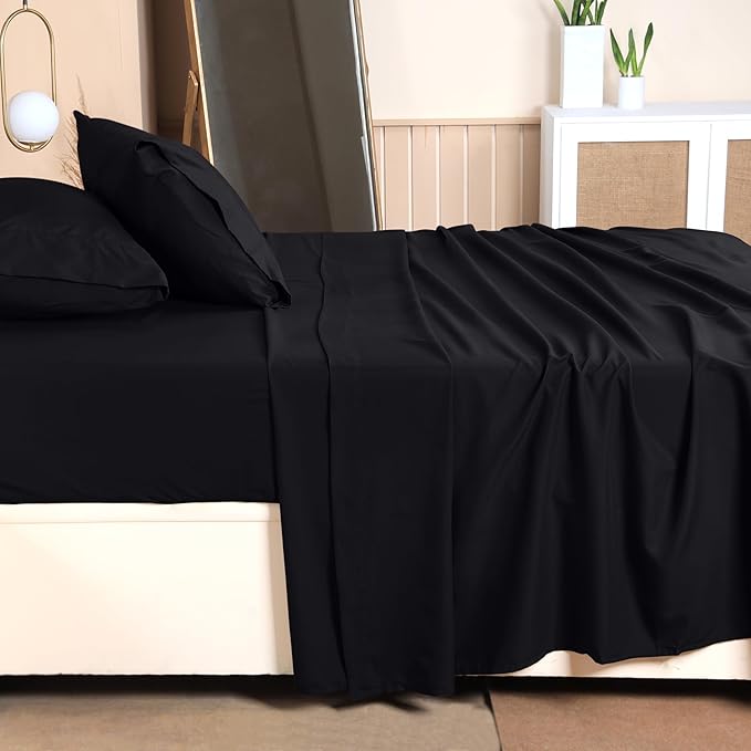 Utopia Bedding Twin Bed Sheets Set - 3 Piece Bedding - Brushed Microfiber - Shrinkage and Fade Resistant - Easy Care (Twin, Black) - LeafyLoom