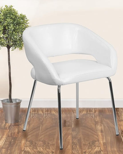 Flash Furniture Fusion Series LeatherSoft Upholstered Side Reception Chair, Retro Padded Lounge Chair for Living Room or Office, White - LeafyLoom