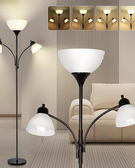 RIGLG Floor Lamps for Living Room,Standing Lamp with Stepless Dimming, 3 Lights Adjustable Reading Lights, Morden Tall Lamps for Living Room, Bedroom, Office - LeafyLoom
