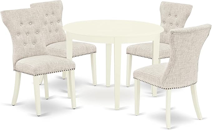 East West Furniture BOGA5-WHI-35 Boston 5 Piece Kitchen Set for 4 Includes a Round Room Table and 4 Doeskin Fabric Parsons Dining Chairs, Linen White, 42x42 Inch - LeafyLoom