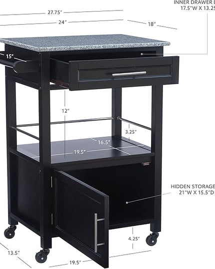 Linon Cayden Black Kitchen Cart, - LeafyLoom