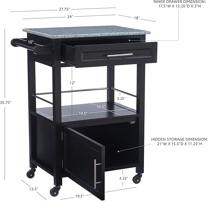 Linon Cayden Black Kitchen Cart, - LeafyLoom
