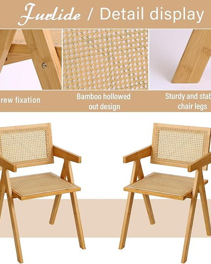 Rattan Dining Chairs Set of 2, Modern Mid Century Accent Chairs, Comfy Armchairs, Outdoor Rattan Chairs with Armrest for Bedroom Living Room Reading Room Dining Kitchen - LeafyLoom