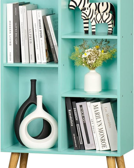 LEYAOYAO 5 Cube Bookshelf 3-Tier Bookcase with Legs,Mint Green Kids Book Shelf Cute Storage Organizer,Free Standing Open Toy Shelves Wood Bookshelves,Display Bookcases for Bedroom,Living Room,Nursery - LeafyLoom
