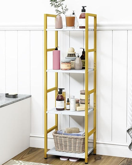 4 Tier Bookshelf, Small Book Shelf Industrial Bookcase, Metal Narrow Book Case Book Storage Organizer,Bookshelves for Bedroom Office Living Room(4 Tier,Gold) - LeafyLoom