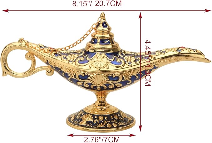 Classic Aladding Magic Genie Lamp Legend Wishing Light Costume Lamp Metal Carved Cone Incense Burner for Home Tabletop Decoration Party Birthday Halloween Christmas (Navy Blue) - LeafyLoom