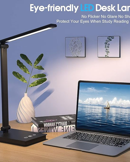 LED Desk Lamp for Home Office, Desk light Dimmable Eye-caring Reading with 5 Lighting & 5 Brightness Level, Table Light Touch Control Foldable Table Lamp for Bedside Office Study Reading Work - LeafyLoom