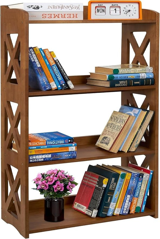 Open Bookshelf, 4 Tier Bookcase, Small Bookshelf, wooden Book Shelf Kitchen shelf, Freestanding Display Storage Shelves, bookshelf for bedroom, Living Room and Office - LeafyLoom