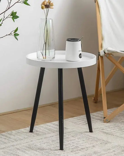 Round Side Table Wooden Tray Table with Metal Tripod Stand Nightstand Coffee Table End Table for Living Room Bedroom Office Small Spaces, 18" H x 15" D (White & Black) - LeafyLoom