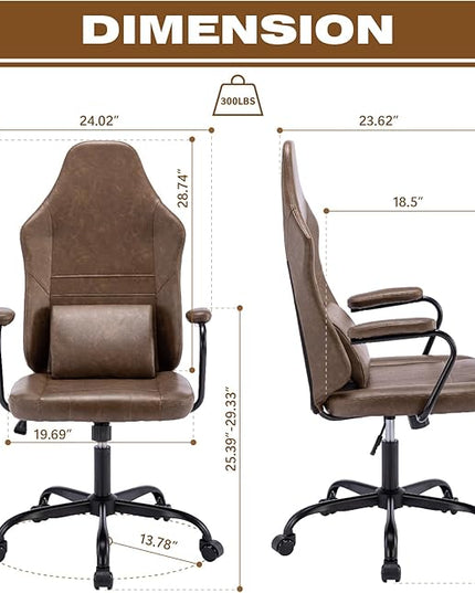 Executive Office Chair, Home Office Desk Chair, High Back PU Leather Desk Chair, 360° Swivel Computer Chair, Height Adjustable Tilt Vanity Task Chair for Office, Reading Meeting Room - LeafyLoom