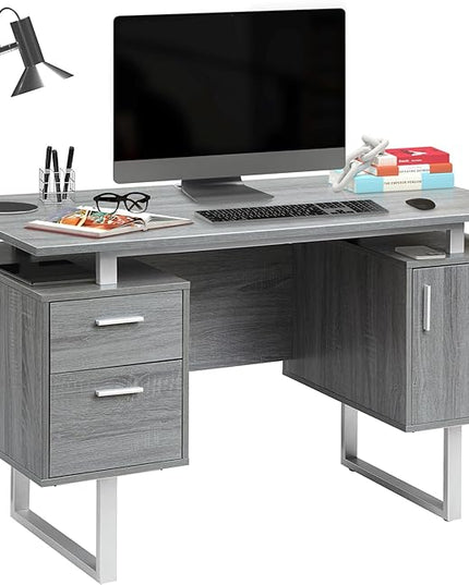Techni Mobili Modern Office Desk with Storage, Gray - LeafyLoom