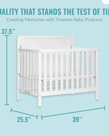 Bellport 4 in 1 Convertible Mini/Portable Crib In White, Non-Toxic Finish, Made of Sustainable New Zealand Pinewood, With 3 Mattress Height Settings - LeafyLoom