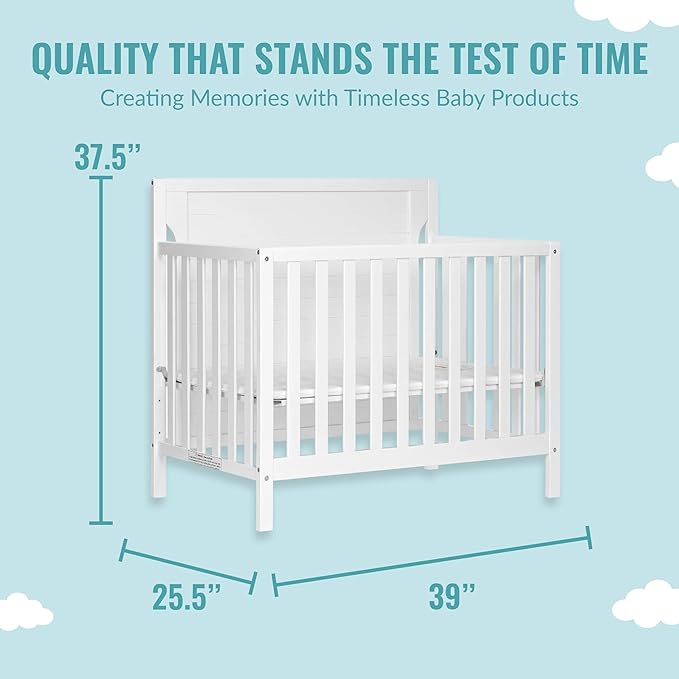 Bellport 4 in 1 Convertible Mini/Portable Crib In White, Non-Toxic Finish, Made of Sustainable New Zealand Pinewood, With 3 Mattress Height Settings - LeafyLoom
