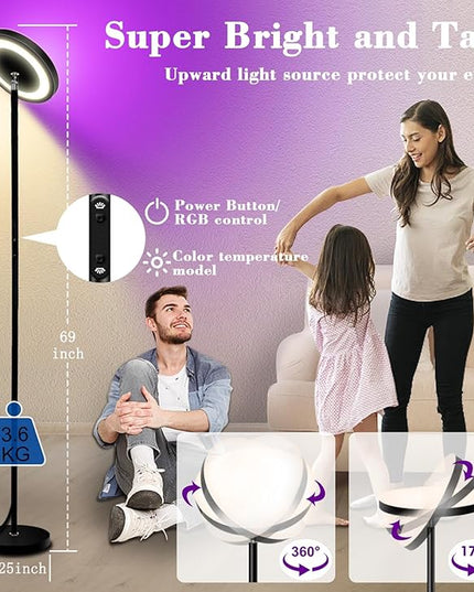 Modern Floor Lamp Double Sided Lighting 32w/2600LM Tall Standing Pole Light APP & Remote Control Multicolor Dimmable for Living Room,Bedroom,Office - LeafyLoom