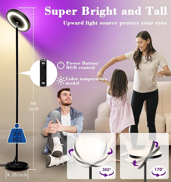 Modern Floor Lamp Double Sided Lighting 32w/2600LM Tall Standing Pole Light APP & Remote Control Multicolor Dimmable for Living Room,Bedroom,Office - LeafyLoom