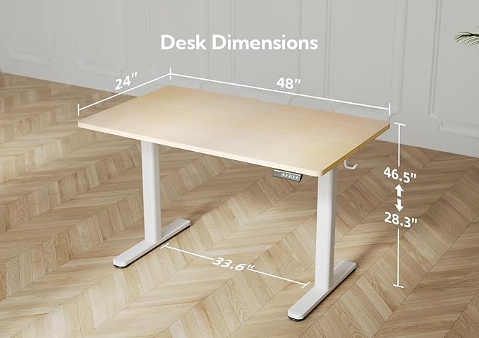 Electric Standing Desk, Adjustable Height Stand up Desk, 48x24 Inches Sit Stand Home Office Desk with Splice Board,Natural Top - LeafyLoom