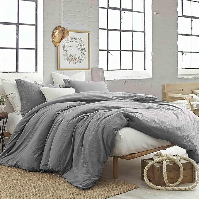 ETDIFFE Soft & Cozy Microfiber Queen Comforter Set, Grey, 3 Pieces - LeafyLoom