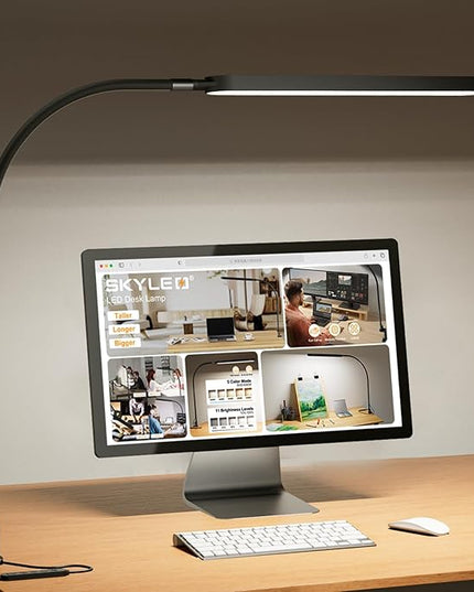 SKYLEO Desk Lamp - Desk Light for 33.5" Tall - Flexible Gooseneck - 5 Color Modes X 11 Brightness Levels - 1300LM - Timmer & Memory Function - 12W Clip on Light - Black - LeafyLoom