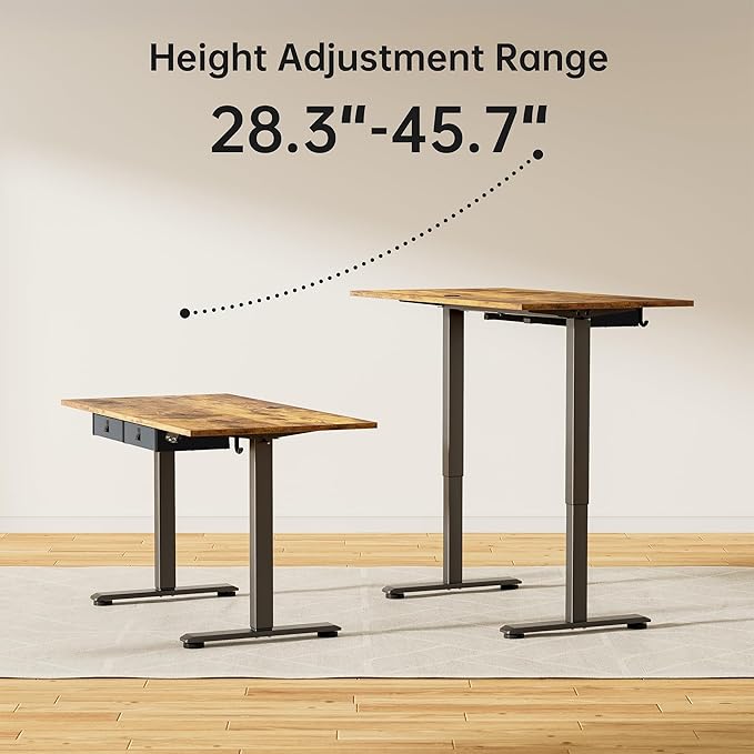 Height Adjustable Desk with Keyboard Tray, 55 x 24 Inches Electric Standing Desk, Stand up Computer Table with Memory Preset, Dark Brown, Splice Board - LeafyLoom
