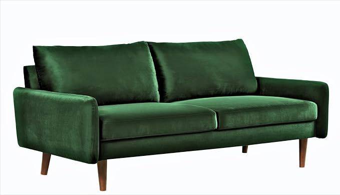 US Pride Furniture Kent Modern Velvet Sofa, Comfortable 3 Seater Couch for Living Rooms and Small Spaces, Ideal Studio Apartment Furniture with Sleek Design, Green - LeafyLoom