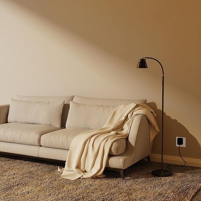 AXX LED Reading Floor Lamp for Office/Living Room/Bedroom, 2000LM Bright Dimmable Standing Lamp with Remote for Task and Craft - Black, Adjustable Gooseneck, Industrial, Minimalist, Small, Metal - LeafyLoom