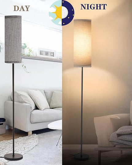 LED Floor Lamp Simple Design, Modern Floor Lamp with Shade, Tall Lamps for Living Room Bedroom Office Dining Room Kitchen, Black Pole Lamp with Foot Switch (with Bulb)(Gray Shade) - LeafyLoom