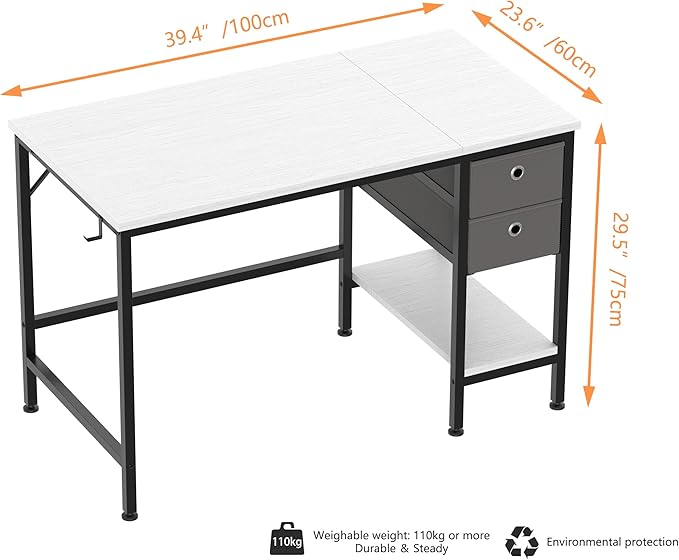 HOMIDEC Office Desk, Computer Desk with Drawers 40" Study Writing Desks for Home with Storage Shelves, Desks & Workstations for Home Office Bedroom, white - LeafyLoom