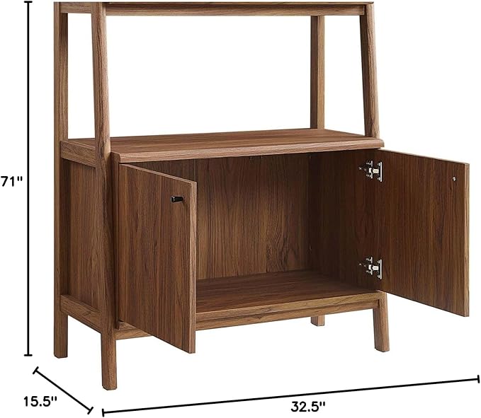 Modway 33" Bookshelf Display Case in Walnut - LeafyLoom