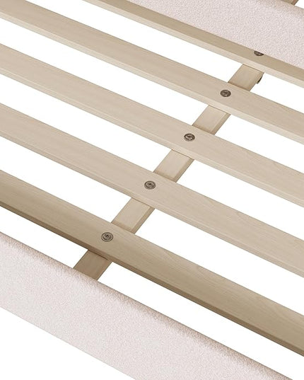 Teddy Fleece Full Size Upholstered Daybed with LED Light and Trundle,Modern Wood Platform Bed W/Side Stripes,Easy Assembly,for Bedroom,Living Room,Guestroom,Beige - LeafyLoom
