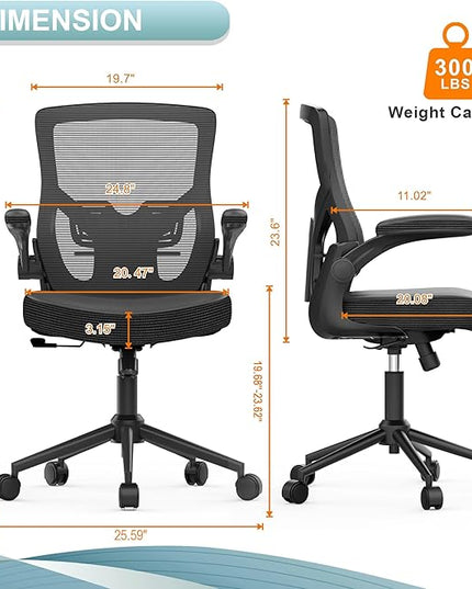 Home Office Chair, High Back Desk Chair Adjustable Height and Ergonomic Design Home Office Computer Chair Executive Lumbar Support Padded Flip-up Armrest Swivel Task Chair - LeafyLoom