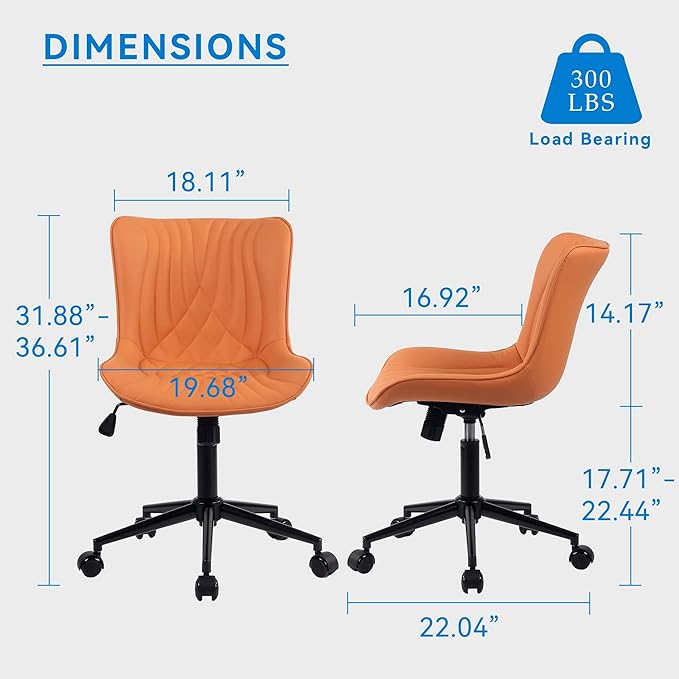 YOUNIKE Office Chair, Armless Desk Chair with Wheels, Home Office Computer Task Chairs, Modern Faux Leather Upholstered Vanity Chair, Adjustable Swivel Office Chairs with Back, Burnt Orange - LeafyLoom