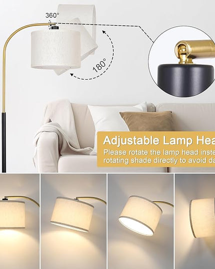 Dimmable Floor Lamp for Living Room, Arc Floor Lamps with Adjustable Drum Shade Pedal Switch, Black and Gold Tall Standing Lamp with 9W LED Bulb, Modern Reading Light Pole Lamp for Bedroom, Office - LeafyLoom