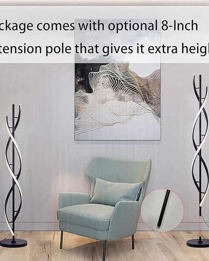 Spiral LED Floor Lamp for Bedroom,Modern Floor Lamp with Remote Control 60 Inch Dimmable Black Floor Lamp 48W Standing Lamp Timing 3 Color Temperature Corner Floor Lamps for Living Room - LeafyLoom