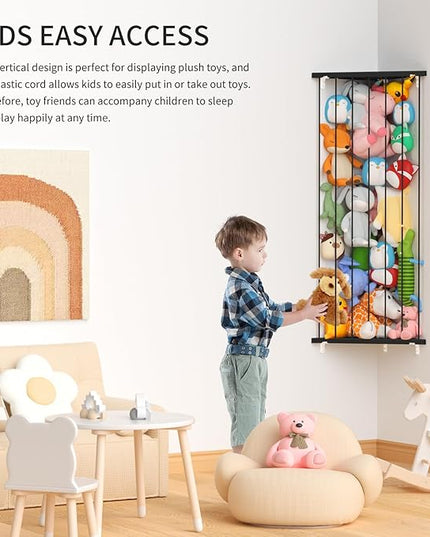 Stuffed Animal Storage Toy Organizer: Corner Stuff Animals Holder for Wall with Adjustable Length - Kids Plush Toys Storage for Nursery Playroom Bedroom Kids Room(Black) - LeafyLoom
