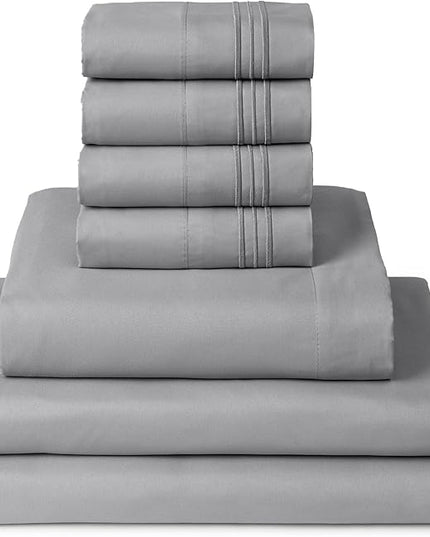 Mellanni Split King Sheets Set - 7 PC Iconic Collection Bedding Sheets & Pillowcases - Ultra Soft, Cooling Bed Sheets - Deep Pocket up to 16 inch - 7 PC (Split King, Light Gray w/Extra Pillow Cases) - LeafyLoom