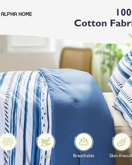 ALPHA HOME Comforter Set Queen Size, Nautical Style All Season Bedding Comforter Set, Comfortable Fluffy Comforter Set with Cotton Fabric (1 Comforter, 2 Pillowcases) - LeafyLoom