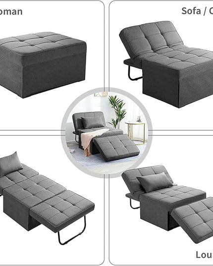 Sofa Bed,4 in 1 Multi Function Folding Ottoman Sleeper Bed,Modern Convertible Chair Adjustable Backrest Couch for Living Room Small Room Apartment,Light Grey - LeafyLoom