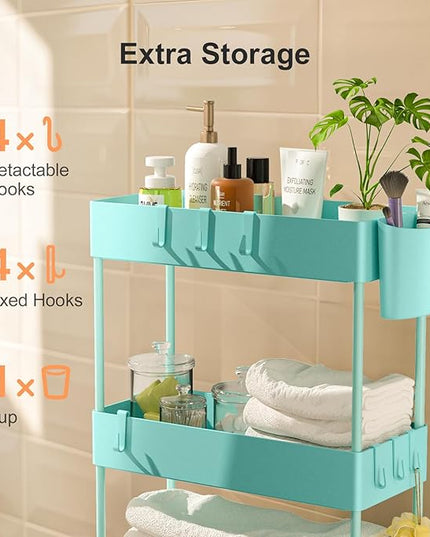 Pipishell Slim Storage Cart with Wheels, 4 Tier Bathroom Storage Organizer Rolling Utility Cart for Bathroom Kitchen Laundry Room Office Narrow Place (Turquoise) - LeafyLoom