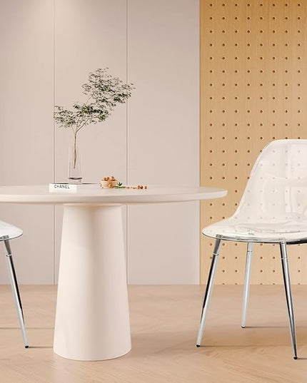 CangLong Kitchen Modern Dining, Desk Side Chair with Metal Legs, Set of 2, Clear, Transparent + Silver 2 - LeafyLoom